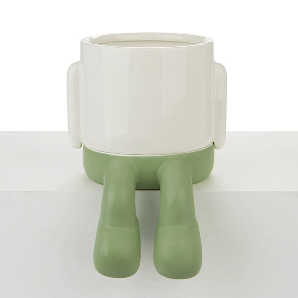 alvi Pot de fleur MrDangly Couleur vert et blanc Pot en forme de personage sympathique Avec récipien