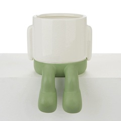 alvi Maceta MrDangly Color verde y blanco Tiesto para plantas en forma de personaje simpático Con ba
