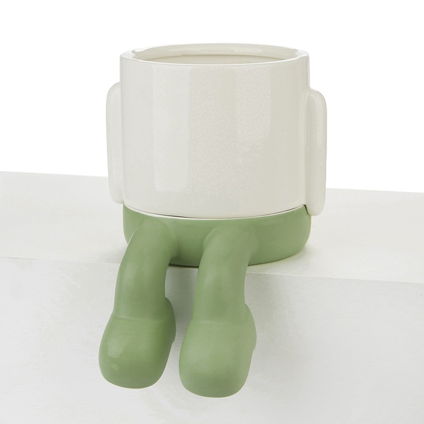 alvi Pot de fleur MrDangly Couleur vert et blanc Pot en forme de personage sympathique Avec récipien