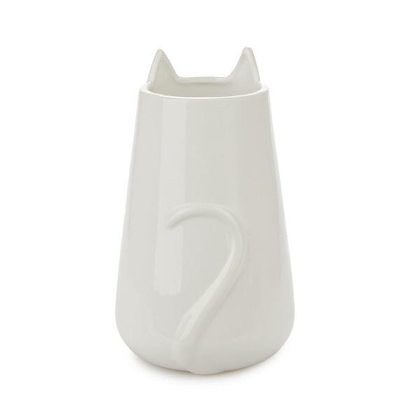 alvi Bote multiusos Meow Color blanco Recipiente decorativo En forma de gato Múltiples usos 20,5x11,