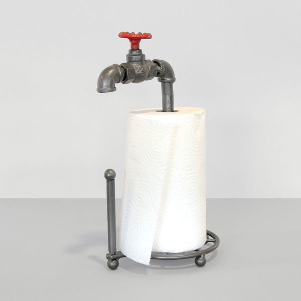 alvi Support essuie-tout Pipeline En forme de robinet sur canalisation Style industriel Fer 39x22, 5