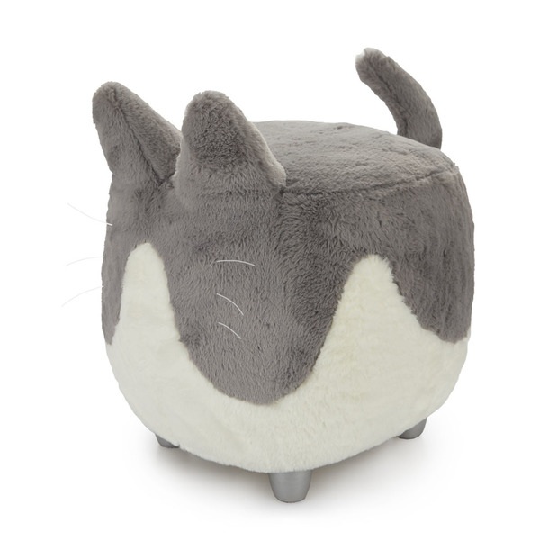 alvi Taburete Le Minou Color gris/blanco Reposapiés con forma de gato Muy suave Patas de madera Made