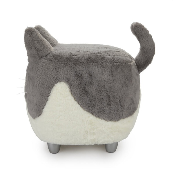 alvi Taburete Le Minou Color gris/blanco Reposapiés con forma de gato Muy suave Patas de madera Made