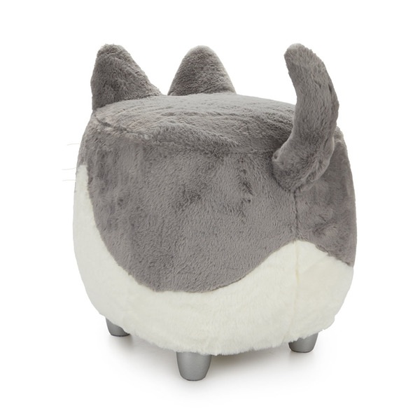 alvi Taburete Le Minou Color gris/blanco Reposapiés con forma de gato Muy suave Patas de madera Made