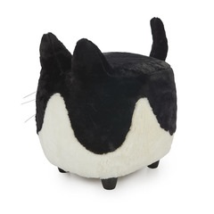 alvi Taburete Le Minou Color negro y blanco Reposapiés con forma de gato Muy suave Patas de madera M