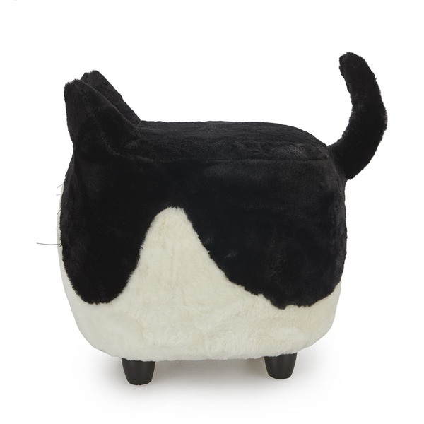 alvi Sgabello Le Minou Colore bianco e nero gambe legno dolce a forma di gatto poggiapiedi Legno/pol