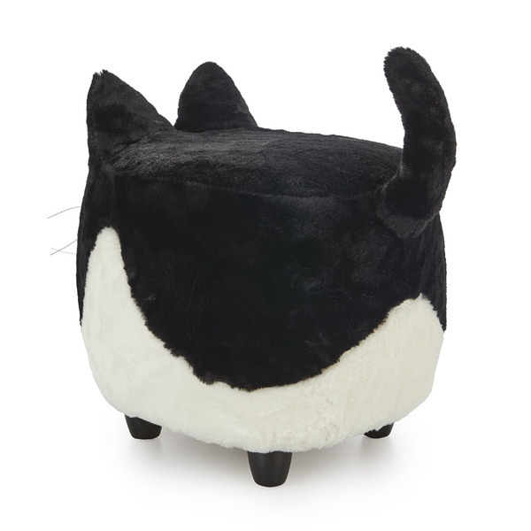 alvi Sgabello Le Minou Colore bianco e nero gambe legno dolce a forma di gatto poggiapiedi Legno/pol