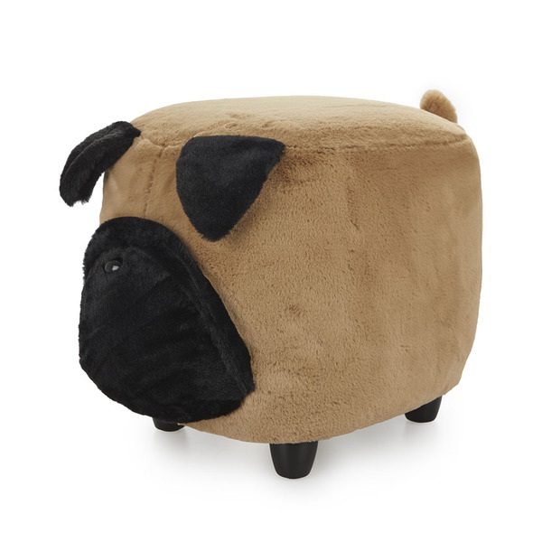 alvi Taburete Le Carlin Color marrón Reposapiés con forma de perro Muy suave Patas de madera Madera/