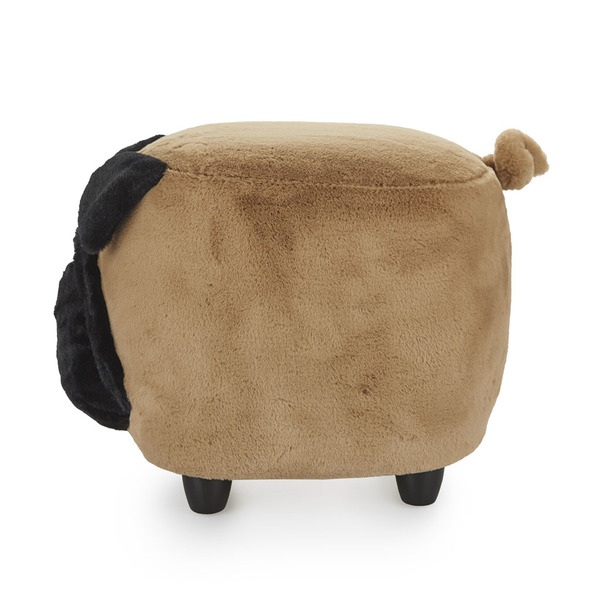 alvi Taburete Le Carlin Color marrón Reposapiés con forma de perro Muy suave Patas de madera Madera/