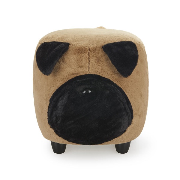 alvi Taburete Le Carlin Color marrón Reposapiés con forma de perro Muy suave Patas de madera Madera/