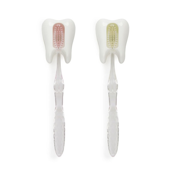 Balvi Soporte cepillo dental Toothy Color blanco Set de 2 piezas Con ventosa Plástico ABS