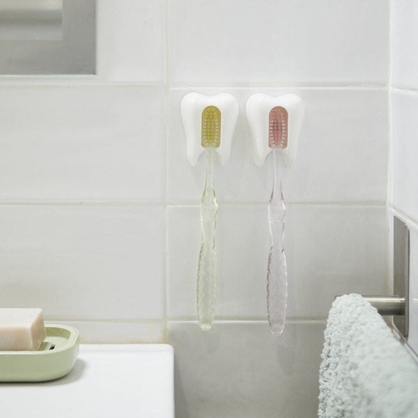 Balvi Soporte cepillo dental Toothy Color blanco Set de 2 piezas Con ventosa Plástico ABS