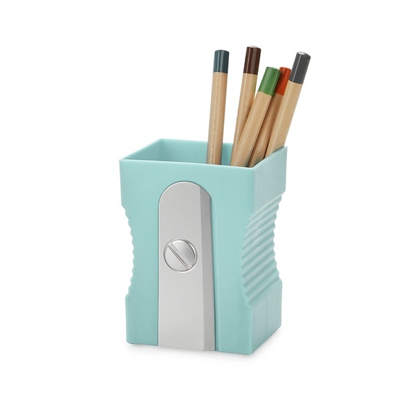 alvi Porta matite Sharpener Colore turchese piatto originale per matite e temperamatite a forma di d
