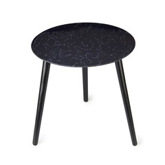 alvi Table auxiliaire Cosmos Plateau de verre avec image des constellations et pieds en bois Verre/b