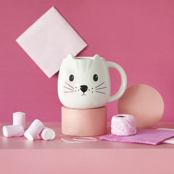 alvi Mug Kitty Taza en forma de cabeza de gato Capacidad 400ml Apta para lavavajillas y microondas C