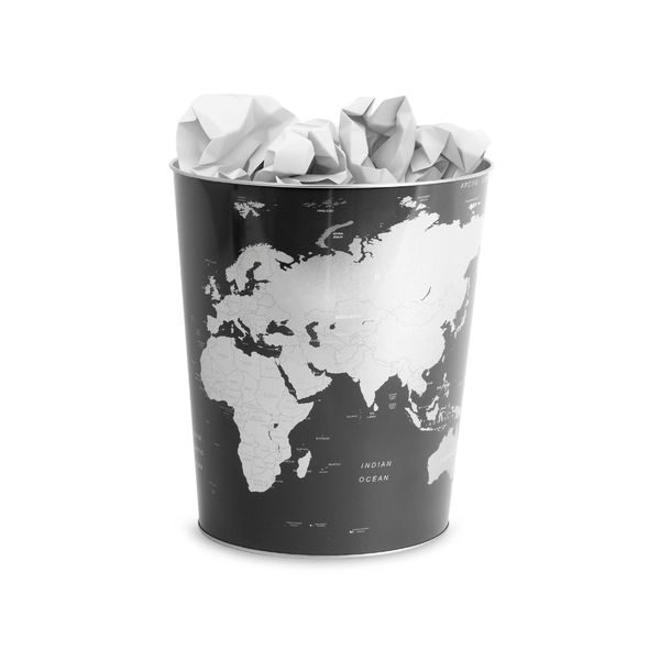alvi Papelera Globe Color gris Diseño mapa mundo Lata 26x22x17,7 cmFUNCIONAL Y RESISTENTEDISEÑO ORIG