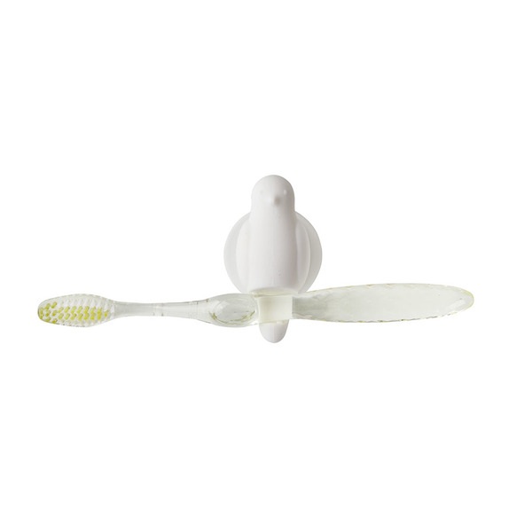 alvi Porte-brosses à dents Birdie Couleur blanc Avec ventouse En forme d'oiseau SiliconeFacile à pos
