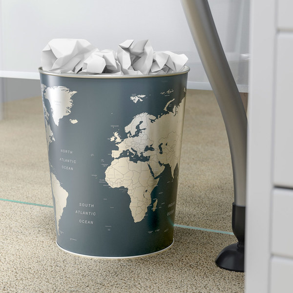 alvi Papelera Globe Color gris Diseño mapa mundo Lata 26x22x17,7 cmFUNCIONAL Y RESISTENTEDISEÑO ORIG
