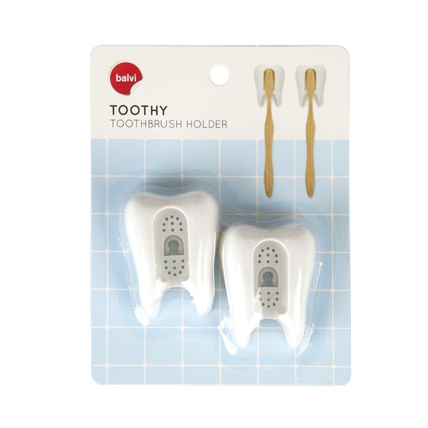Balvi Soporte cepillo dental Toothy Color blanco Set de 2 piezas Con ventosa Plástico ABS