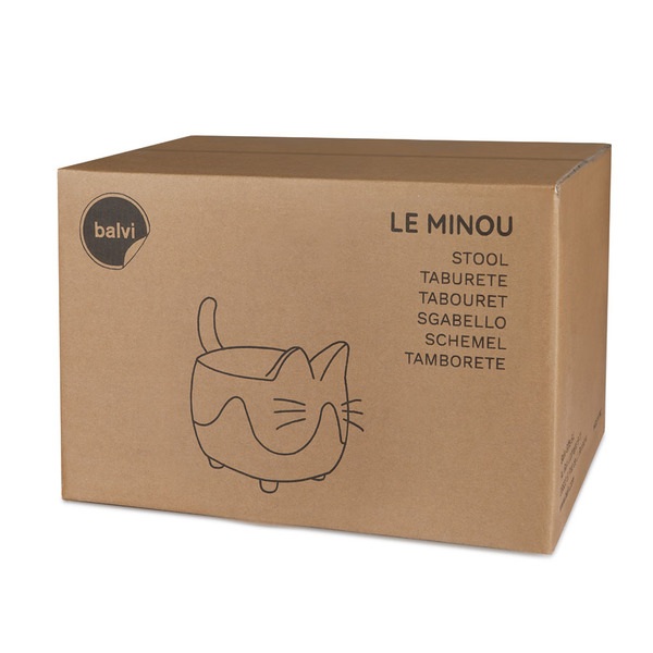 alvi Taburete Le Minou Color gris/blanco Reposapiés con forma de gato Muy suave Patas de madera Made