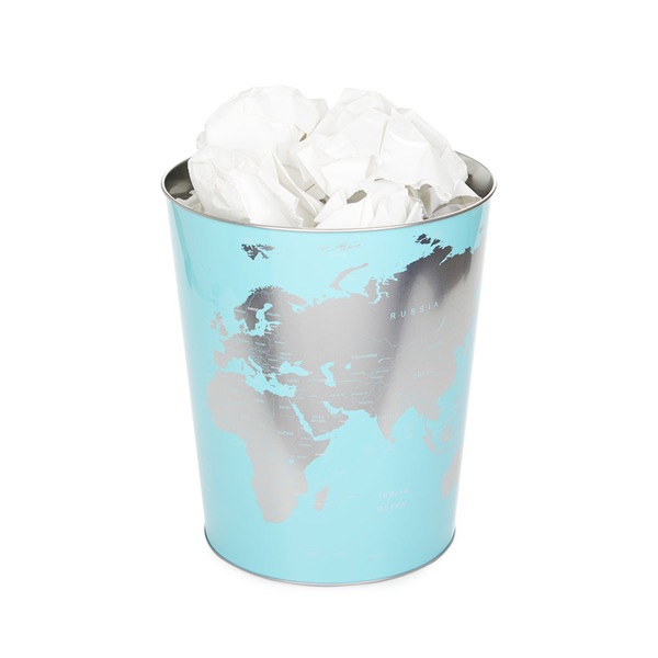 Balvi Papierkorb Globe Farbe Türkis Weltkartendesign Blech 26 cm (Höhe) 22 cm (Durchmesser)