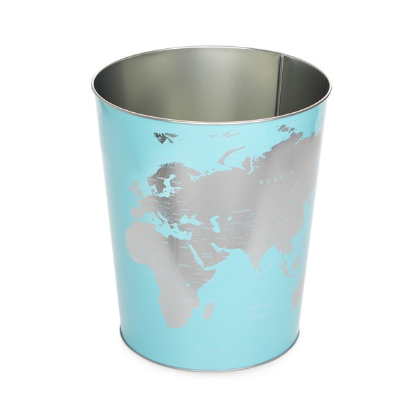 Balvi Papierkorb Globe Farbe Türkis Weltkartendesign Blech 26 cm (Höhe) 22 cm (Durchmesser)