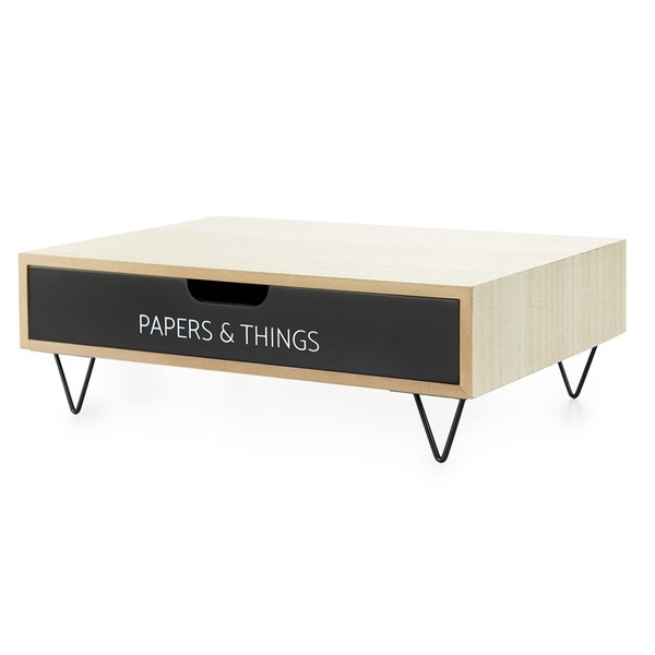 alvi Soporte Monitor Nordic Color negro Alza pantalla con cajón para papeles Madera 11,4x34,4x23,8cm