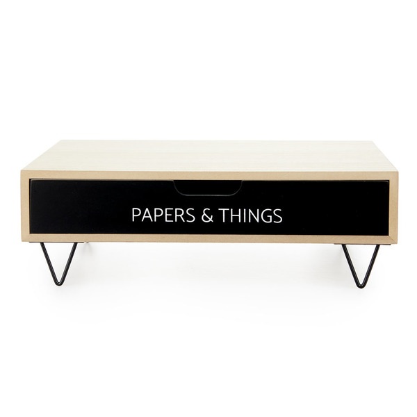 alvi Soporte Monitor Nordic Color negro Alza pantalla con cajón para papeles Madera 11,4x34,4x23,8cm
