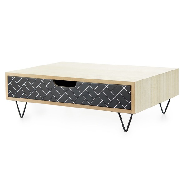 alvi Soporte Monitor Nordic Color negro Alza pantalla con cajón para papeles Madera 11,4x34,4x23,8cm