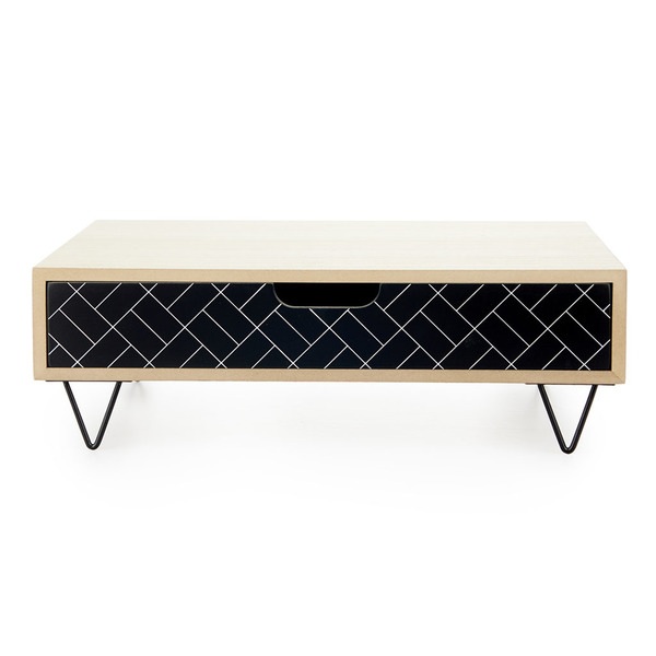 alvi Soporte Monitor Nordic Color negro Alza pantalla con cajón para papeles Madera 11,4x34,4x23,8cm