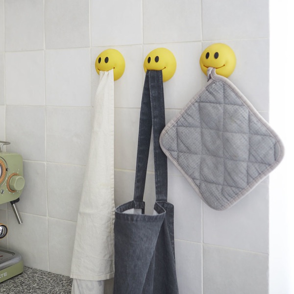 alvi Colgador trapo cocina Smile Set de 3 colgadores Adhesivo 3M Forma de emoticono PlásticoMUY PRÁC