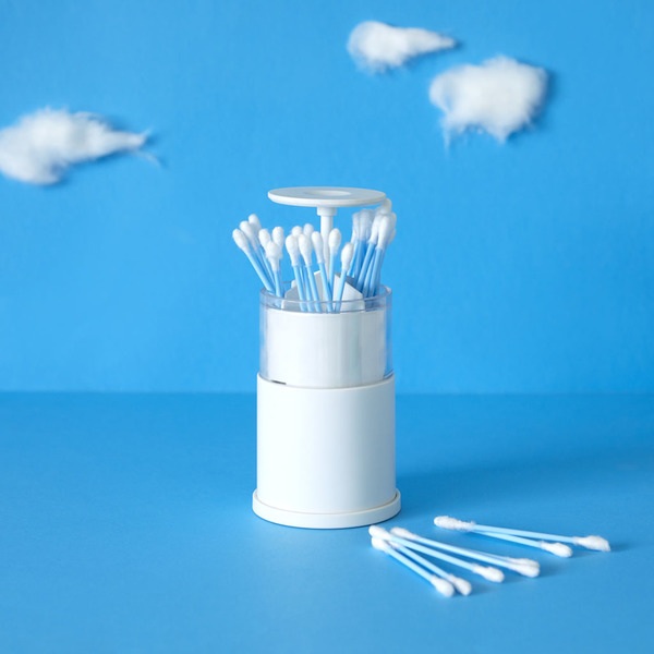 Balvi Dispensador bastoncillos algodón Push & Up Color blanco  Plástico ABSFÁCIL DE USAR