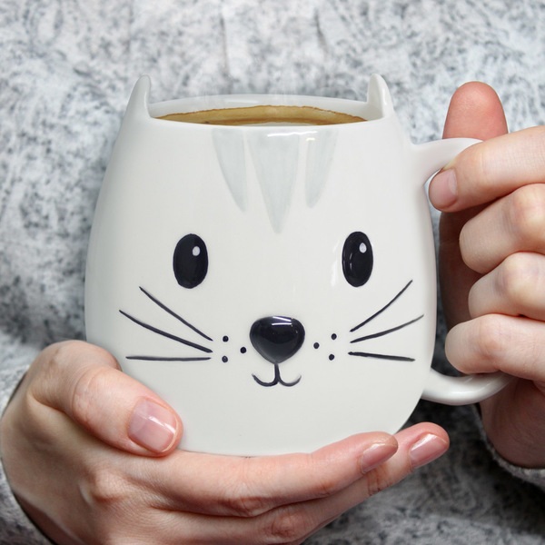 alvi Mug Kitty Taza en forma de cabeza de gato Capacidad 400ml Apta para lavavajillas y microondas C