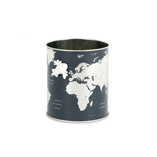 alvi Penholder Globe grey colour Design map of the world, including magnetic plane Tin 10x8,5x8,5 cm