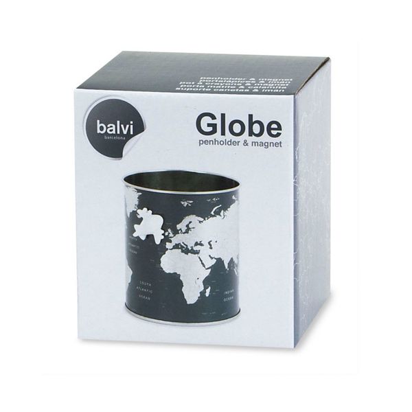 alvi Penholder Globe grey colour Design map of the world, including magnetic plane Tin 10x8,5x8,5 cm