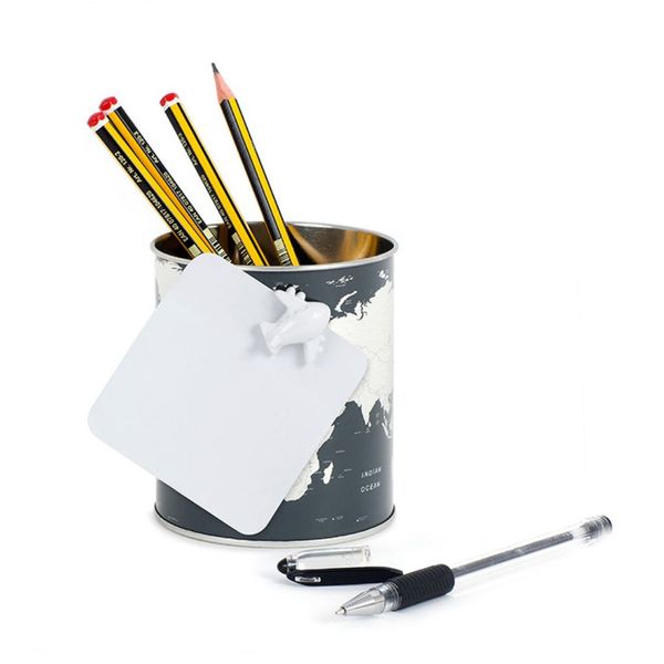 alvi Penholder Globe grey colour Design map of the world, including magnetic plane Tin 10x8,5x8,5 cm