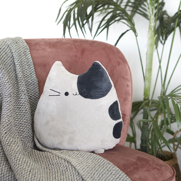 Balvi Cojín Kitty gris blanco Forma de gato Suave y muy blando Poliéster