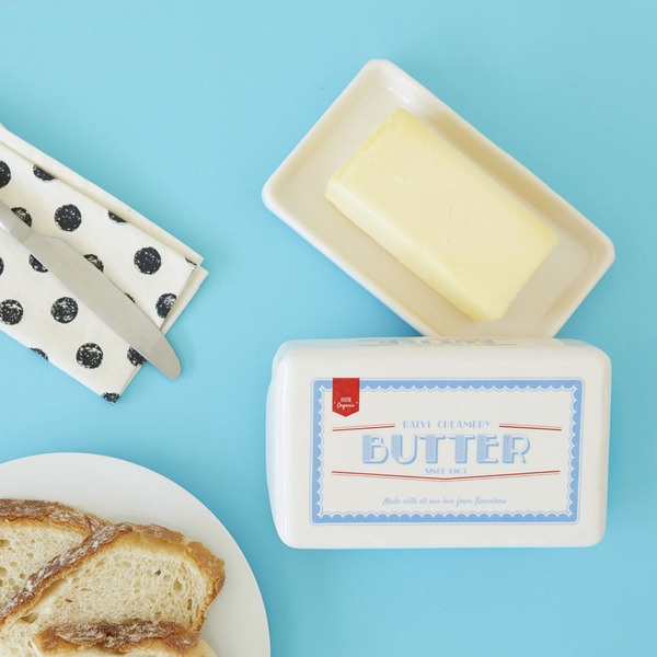 alvi Mantequillera Butter Block Color blanco Recipiente Retro para Mantequilla con Tapa Cerámica 6,5