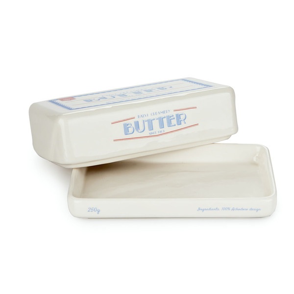 alvi Mantequillera Butter Block Color blanco Recipiente Retro para Mantequilla con Tapa Cerámica 6,5