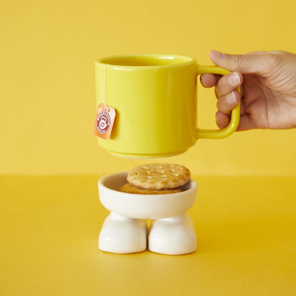 Balvi Mug Mr Standy Color amarillo Divertida Taza con Plato Ceramic