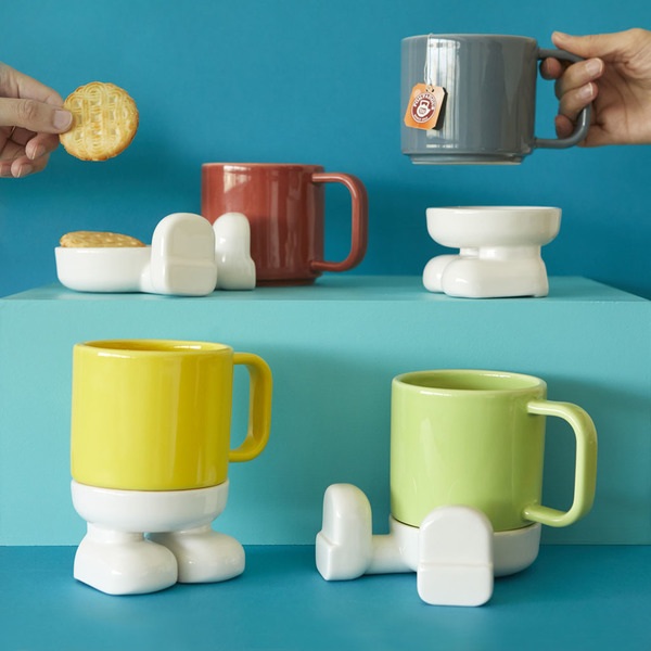 Balvi Mug Mr Standy Color amarillo Divertida Taza con Plato Ceramic
