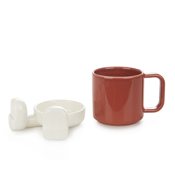 Balvi Mug Mr Sitty Color rojo Divertida Taza con Plato de Cerámica Ceramic
