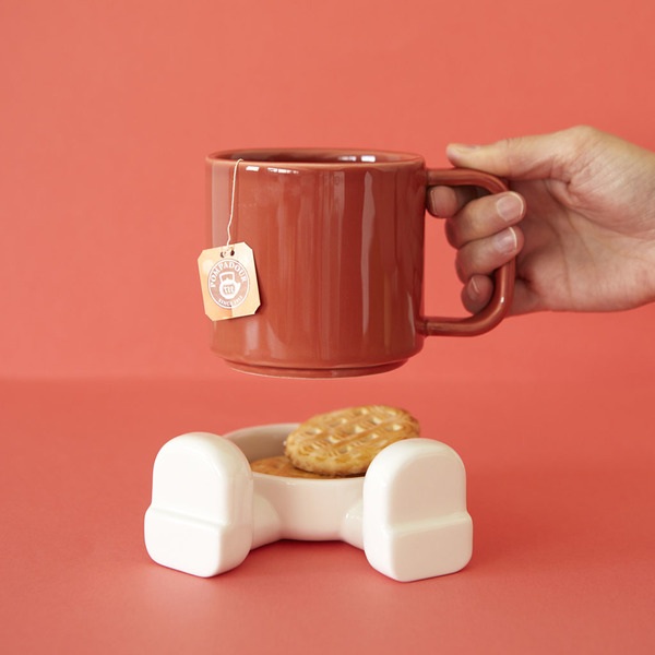 Balvi Mug Mr Sitty Color rojo Divertida Taza con Plato de Cerámica Ceramic