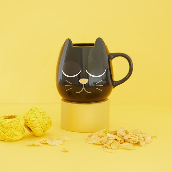 Balvi Mug Wake Cat Color negro Taza Termosensible en Forma de Gato Cambia con Agua Caliente Ceramica