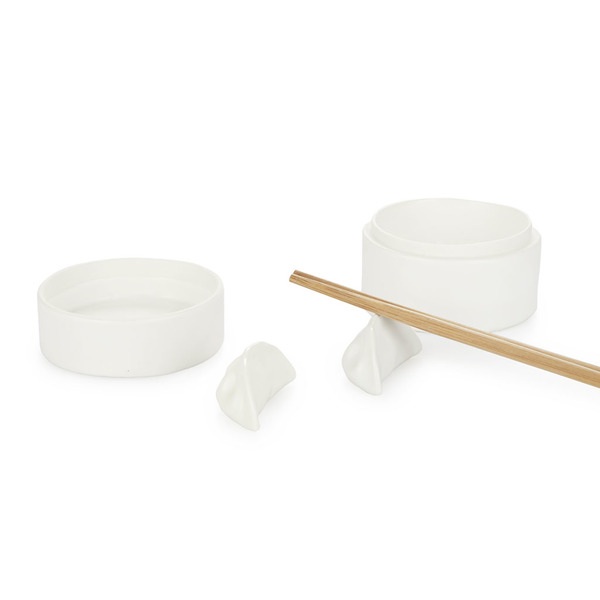 alvi Sushi set Mushiki Color blanco Recipiente para Soya con Soporte de Palillos en Forma de Vaporer