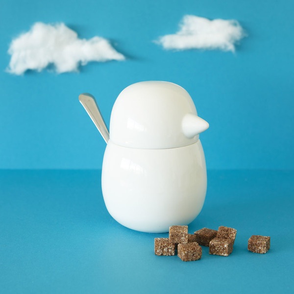 Balvi Azucarero Birdie Color blanco Recipiente para Azúcar en Forma de Pájaro Porcelana/metal