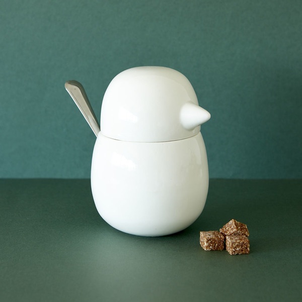 Balvi Azucarero Birdie Color blanco Recipiente para Azúcar en Forma de Pájaro Porcelana/metal