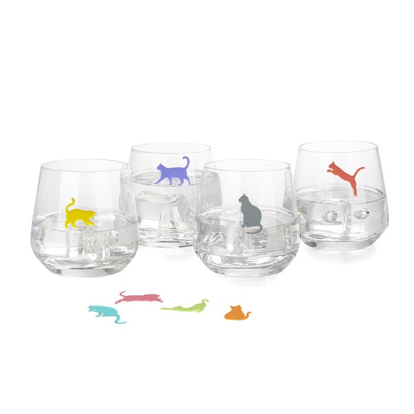 alvi Marca copas Sticky Cats Color surtido Marcadores para Diferenciar Copas de Vino en Forma de Gat