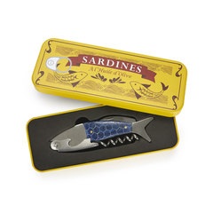 Balvi Korkenzieher Sardines Farbe Blau Flaschenöffner in Metallschachtel Blech