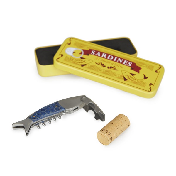Balvi Cavatappi Sardines Colore blu Cavatappi con scatola metallica Latta